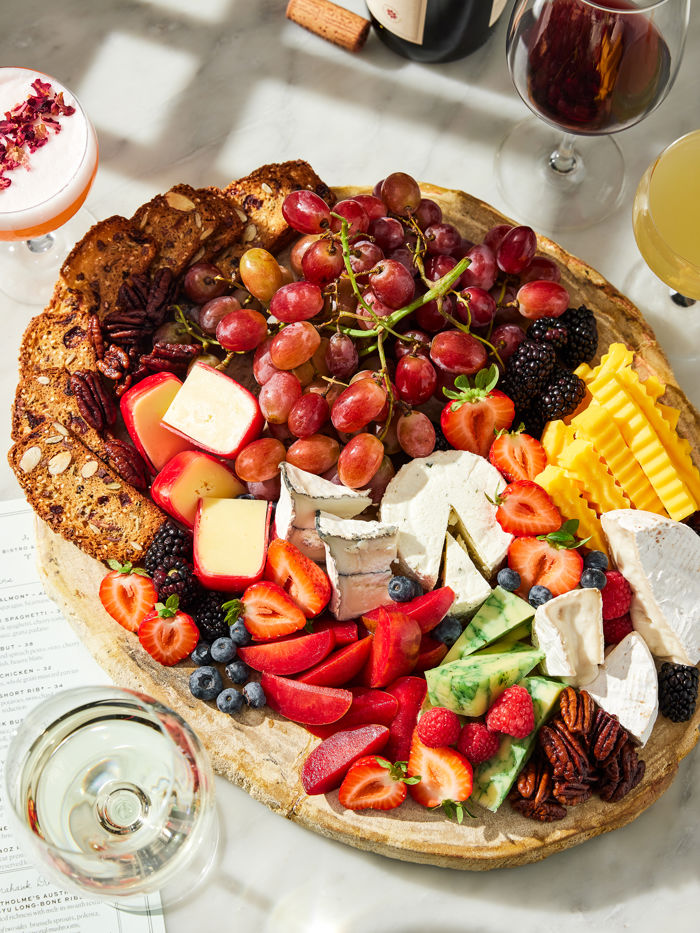 Cheese And Fruit Platter With Drinks